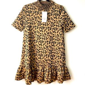 Zara Leopard Jacquard Short Sleeve Mini Dress - SM